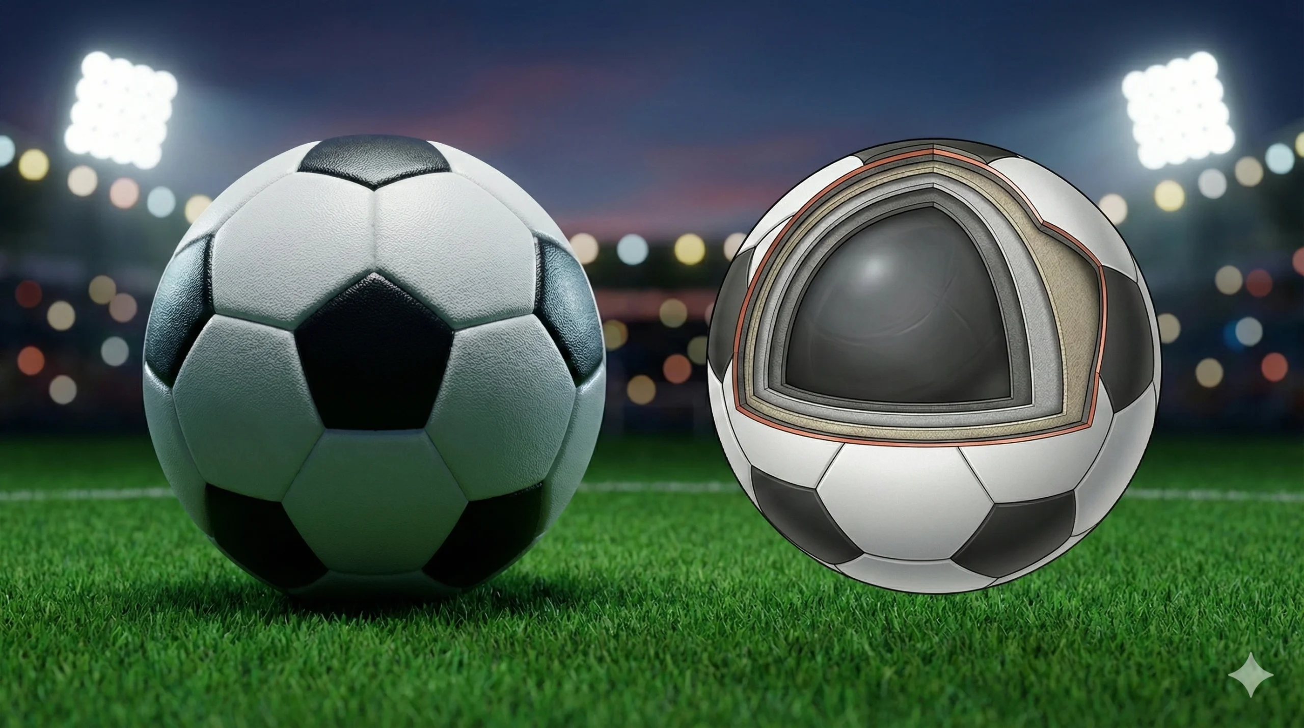 تصویر 2 تا توپ که یکی از اونها لایه های مختف توپ رو نشون میده